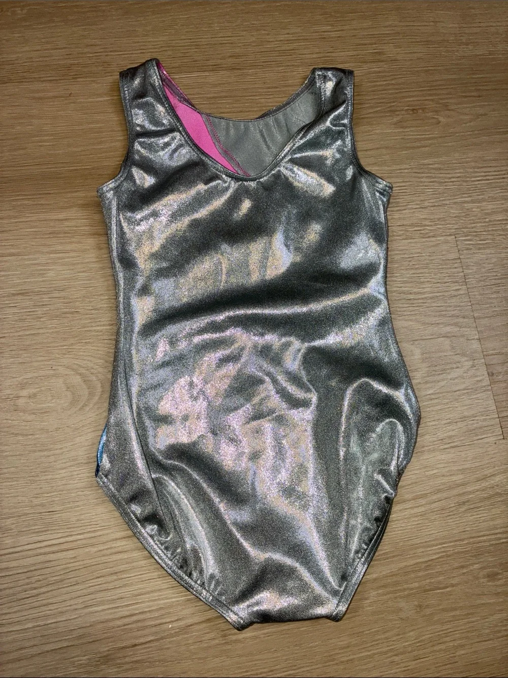 balera Silver Metallic Dancewear pink blue Purple Accents Sleeveless Leotard